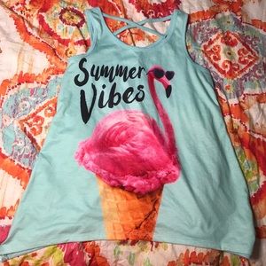 Green/blue “Summer Vibes” Flair-out tank